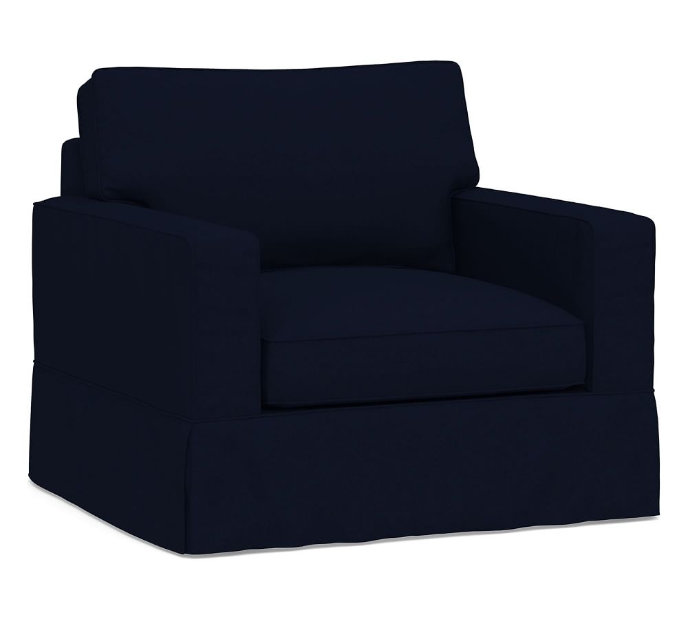 PB Comfort Square Arm Slipcovered Grand Armchair 42.5", Box Edge, Down Blend Wrapped Cushions, Performance Everydaylinen(TM) Navy - Image 0