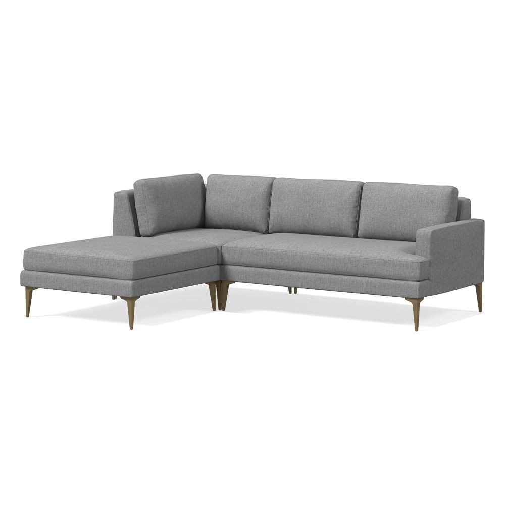 Andes 90" Left Multi Seat 3-Piece Ottoman Sectional, Petite Depth, Performance Coastal Linen, Anchor Gray, BB - Image 0