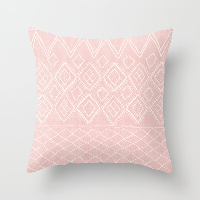 Beni Moroccan Print In Pink Throw Pillow by House Of Haha - Cover (20" x 20") With Pillow Insert - Outdoor Pillow - Image 0