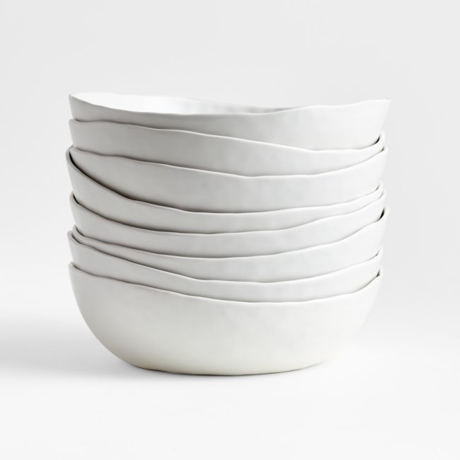 Mercer Matte White Porcelain Low Bowls, Set of 8 - Image 0