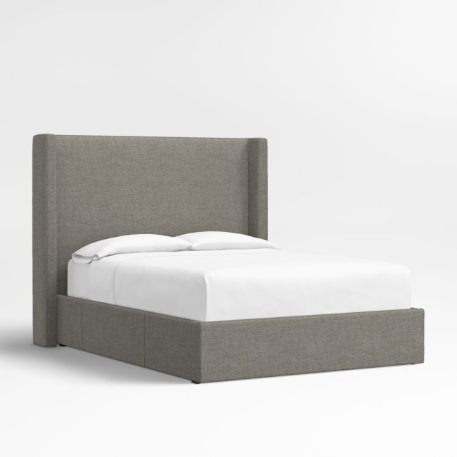 Arden 60" Dark Grey Upholstered Queen Headboard with Storage Bed Base - Image 0