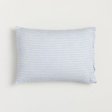 HTH Canyon Stripe Ruffle European Flax Linen Sheet Set, Standard Pillowcase Set, Blue Multi - Image 0