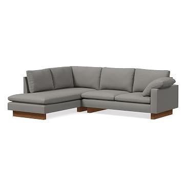 Harmony Sectional Set 34: Petite Right Arm 2 Seater Sofa, Petite Left Arm Terminal Chaise, Down Blend, Chenille Tweed, Silver, Dark Walnut - Image 0