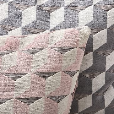 Alternating Geo Jacquard Velvet Pillow Cover, 20"x20", Pink Stone - Image 1