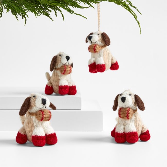 Alpaca Dog With Barrel Christmas Tree Ornaments, Set of 4 - Image 0