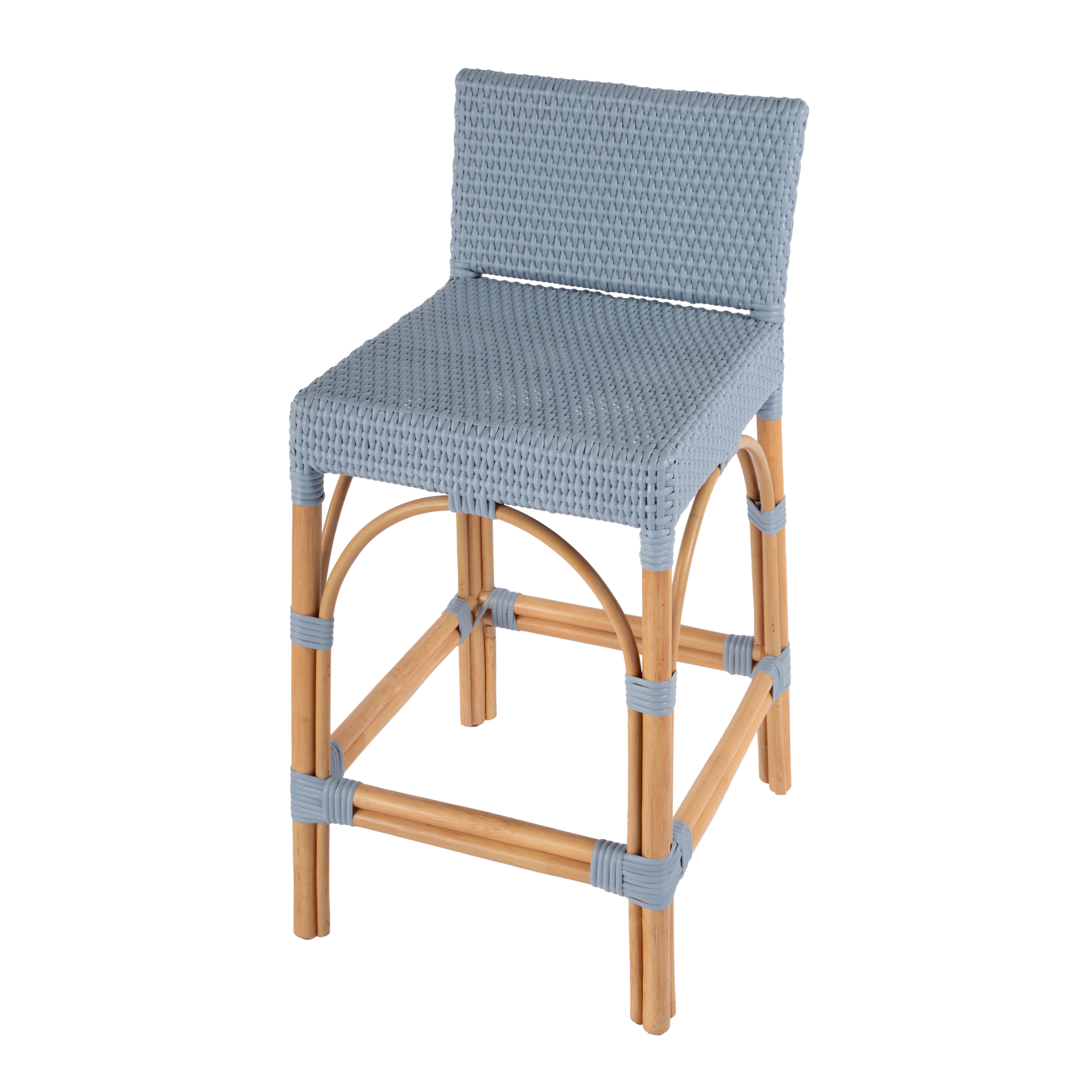 Serienna Baby Blue/ Natural Rattan Frame Counter Stool - Image 0