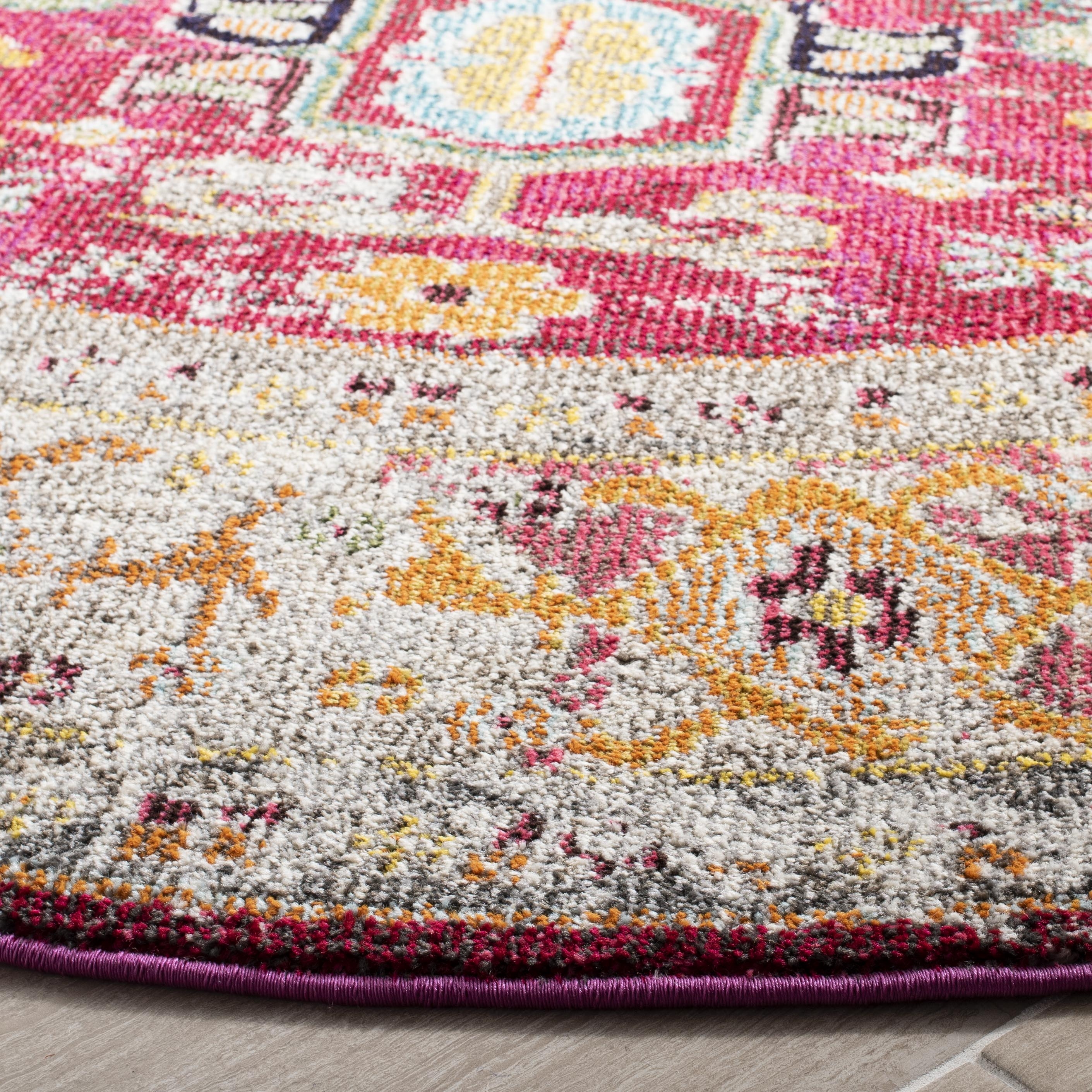 Arlo Home Woven Area Rug, MNC256R, Fuchsia/Light Grey,  6' 7" X 6' 7" Round - Image 2