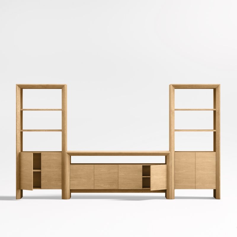 Baja Natural 72" Oak Storage Media Console and 2 Storage Bookcases - Image 1