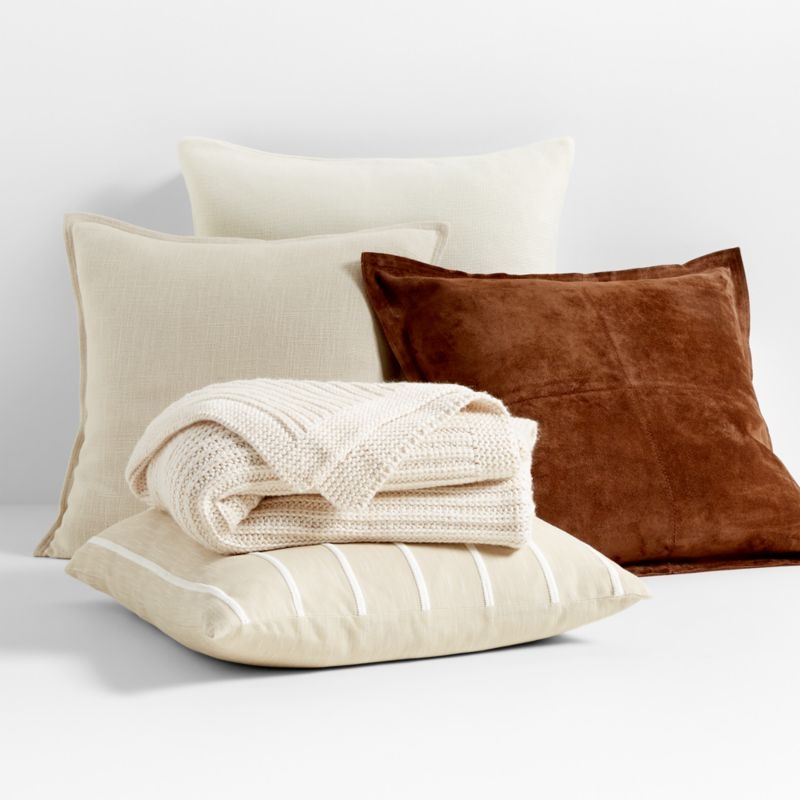 Como Cotton Embroidered Thin Stripe 23x23 Arctic Ivory Throw Pillow with Feather Insert - Image 1