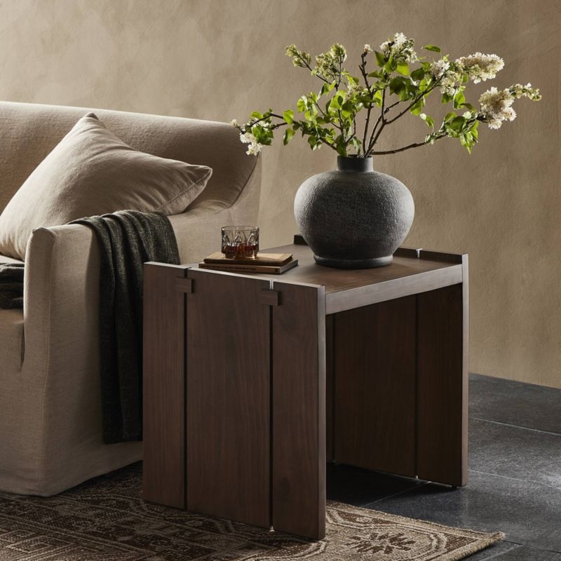Oscar Brown Pine Wood Rectangular End Table - Image 1