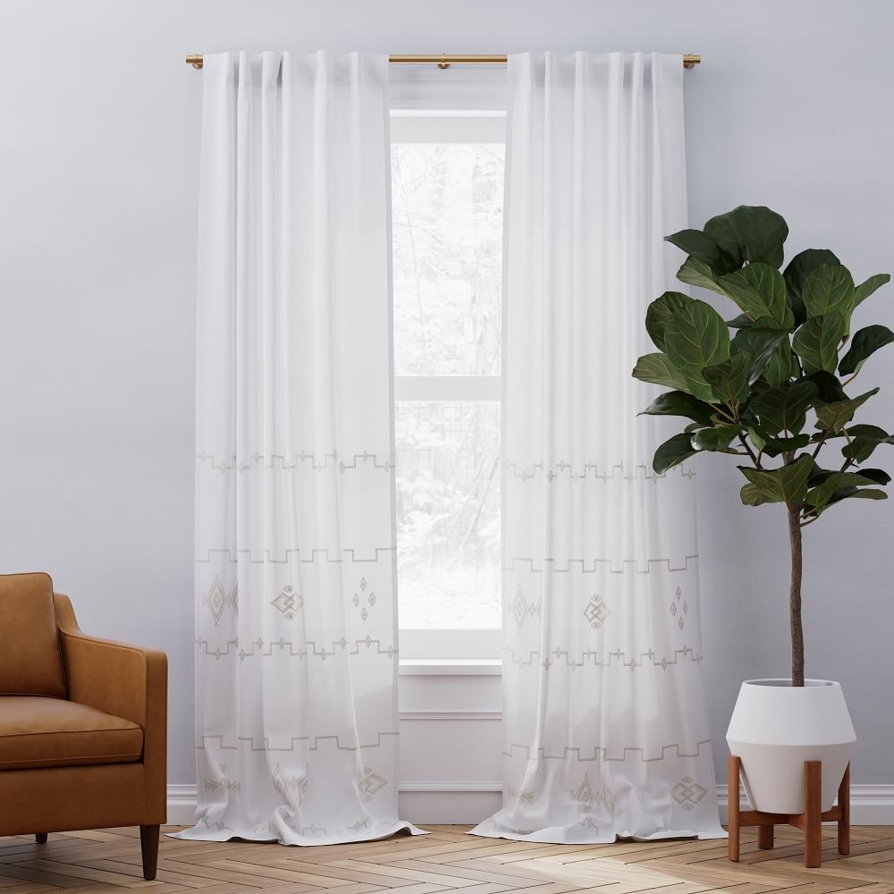 European Flax Linen Ladder Stripe Curtain, White/Natural, 48"x84" - Image 0