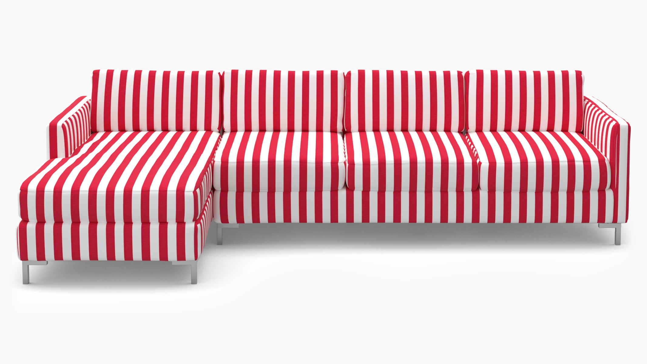 Modern Sectional, Left Facing, Red Cabana Stripe, Chrome L Leg - Image 0