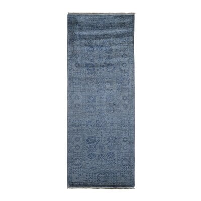 One-of-a-Kind Hand-Knotted Gray/Blue 3'1" x 8' Runner Area Rug - Image 0