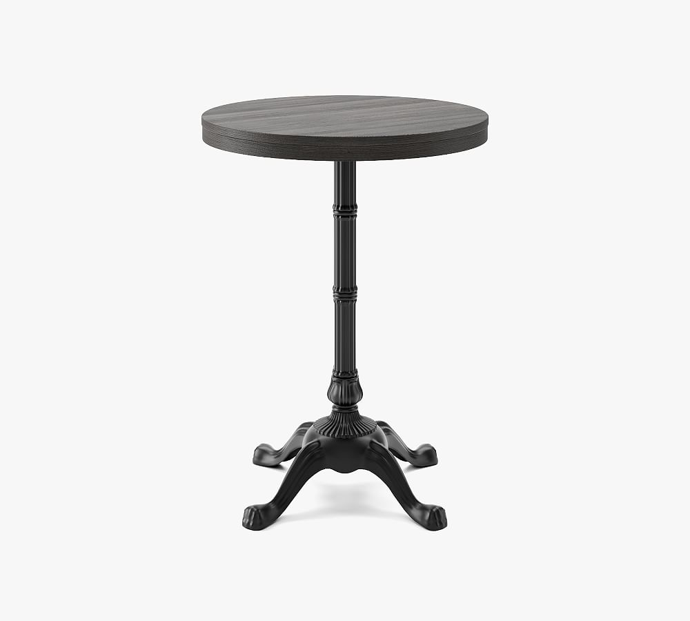 24" Round Pedestal Dining Table, Blackened Oak Wood Top, Small Bistro Base - Image 0