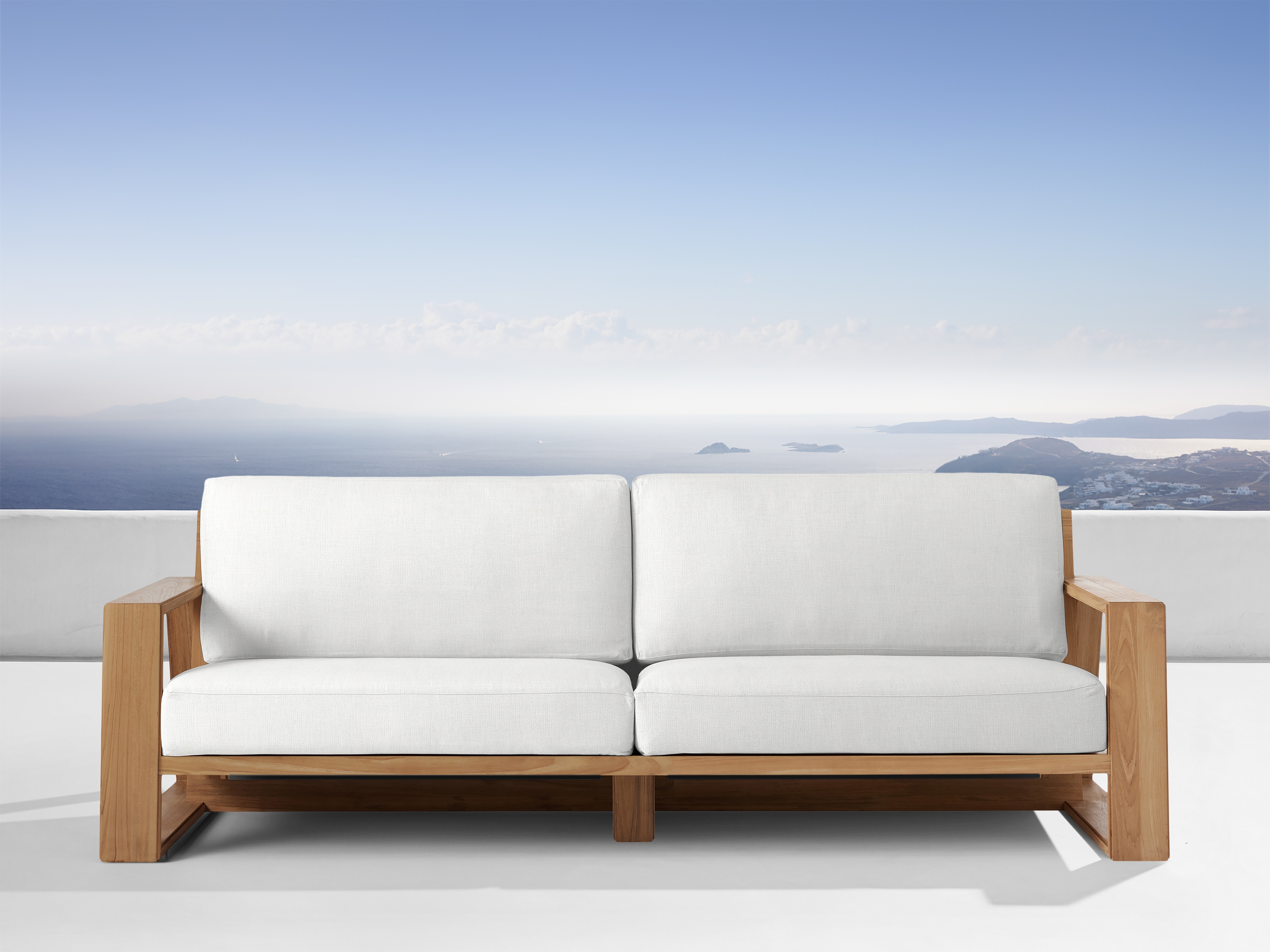Canyon Outdoor Sofa in Eden Snow /Natural Teak 72" - Image 0