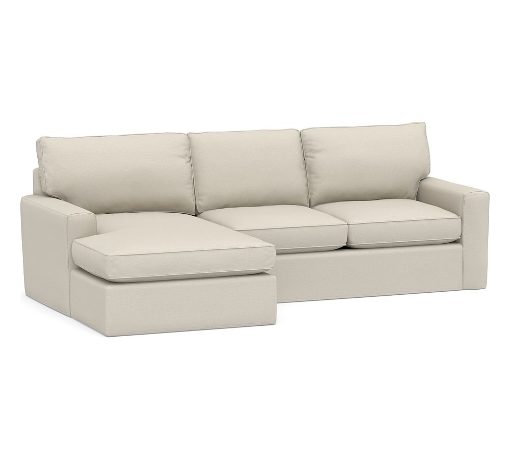 Pearce Square Arm Slipcovered Right Arm Loveseat with Wide Chaise Sectional, Down Blend Wrapped Cushions, Sunbrella(R) PRF Slub Tweed Pebble - Image 0