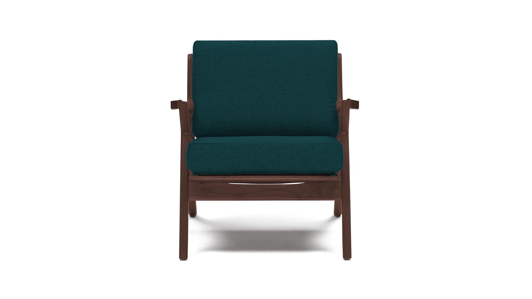 Blue Soto Mid Century Modern Concave Arm Chair - Royale Peacock - Walnut - Image 0