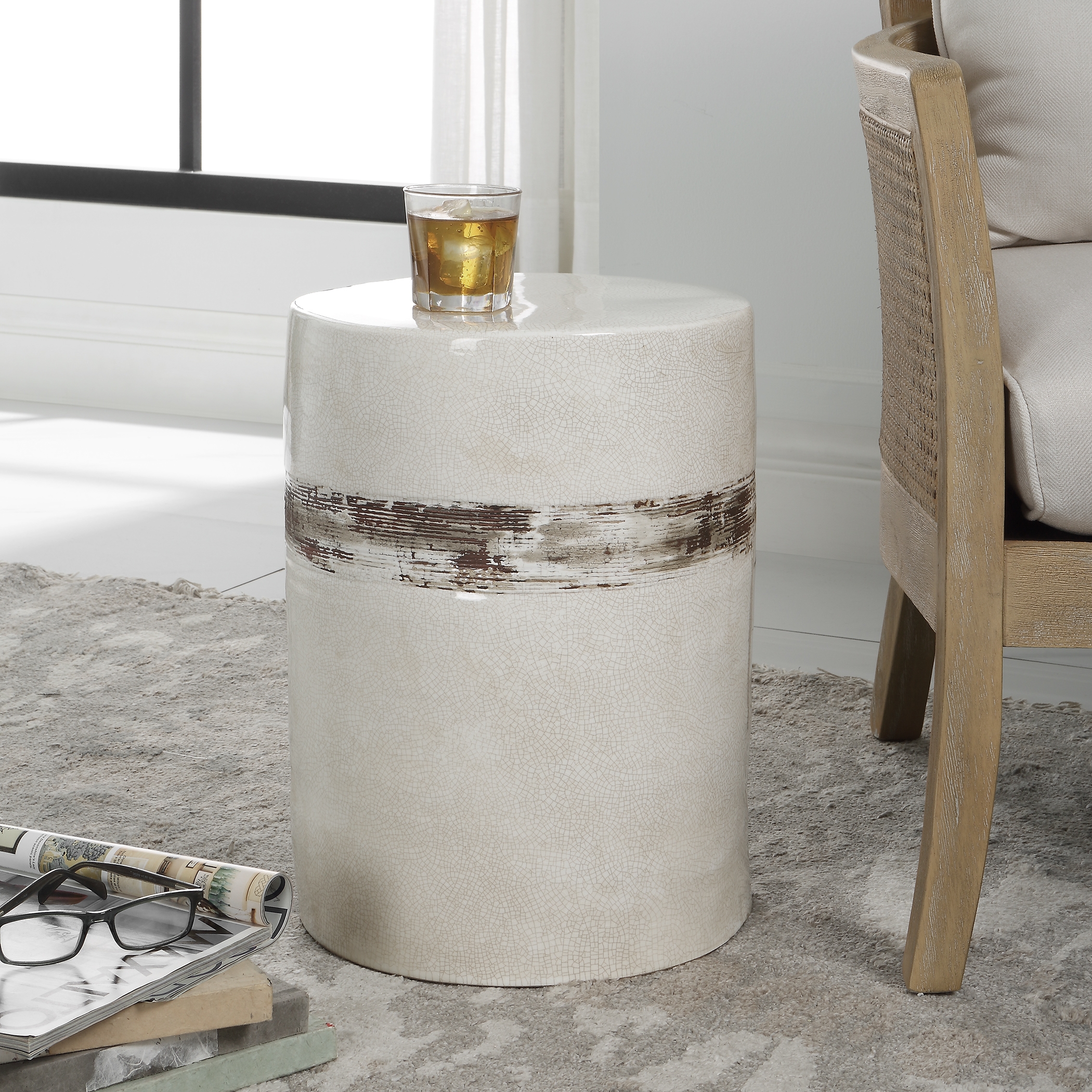 Comanche White Ceramic Garden Stool - Image 2