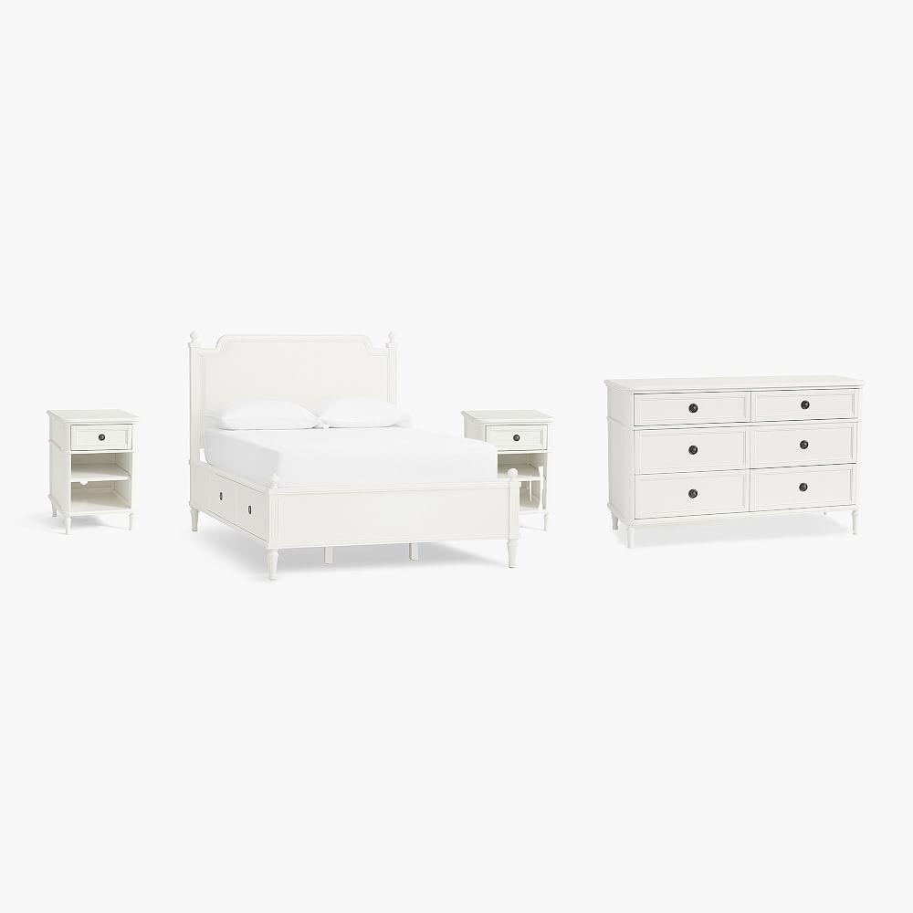 Colette Storage Bed, 2 Nightstands, 6-Drawer Dresser, Queen, Simply White, In-Home - Image 0