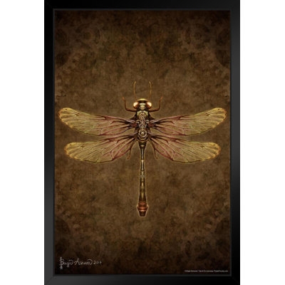Steampunk Dragonfly By Brigid Ashwood Insect Wall Art Dragonfly Print Dragonfly Pictures Wall Decor Insect Art Dragonfly Decor Black Wood Framed Art Poster 14X20 - Image 0