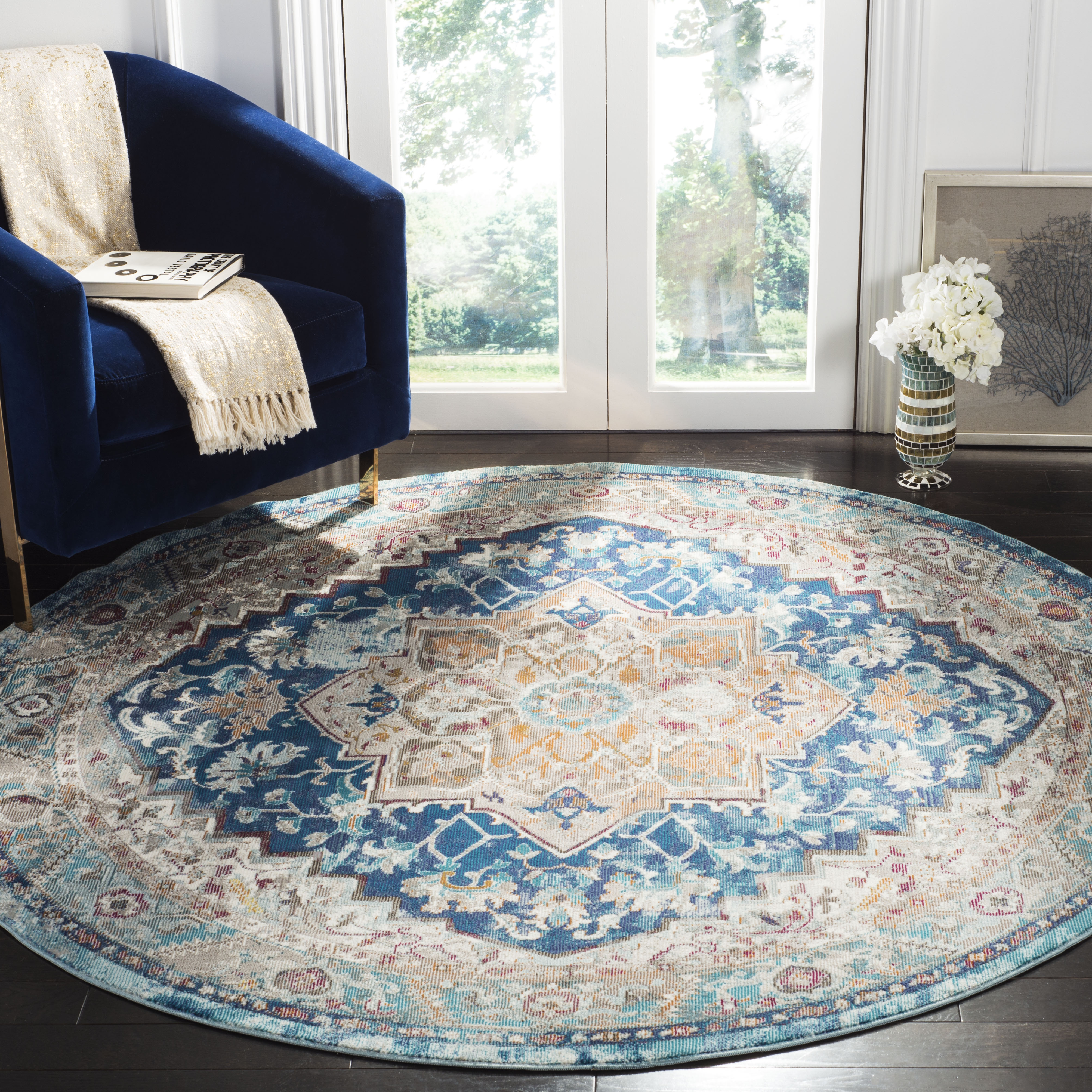 Arlo Home Woven Area Rug, ARA119B, Blue/Beige,  6' 5" X 6' 5" Round - Image 1