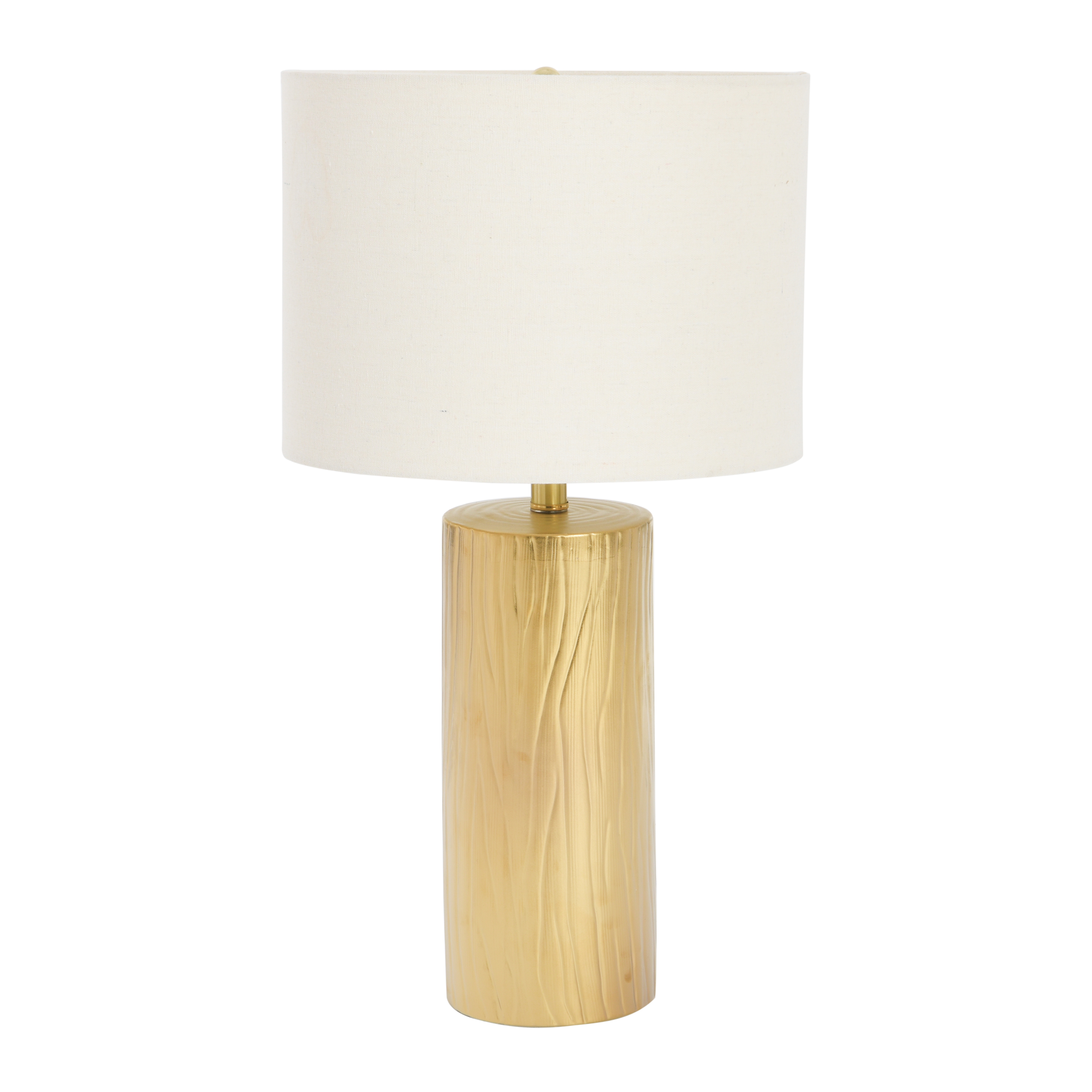 Faux Bois Stoneware Table Lamp with Linen Shade, Gold - Image 0