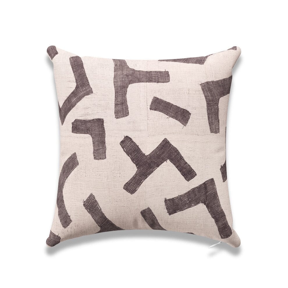 Ecru Figures Kuba Cloth Outdoor Pillow by St. Frank | White | 18" W x 18" H | Polyester - Image 0