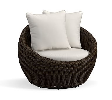 Torrey All-Weather Wicker Papasan Swivel Chair with Cushion, Espresso - Image 0