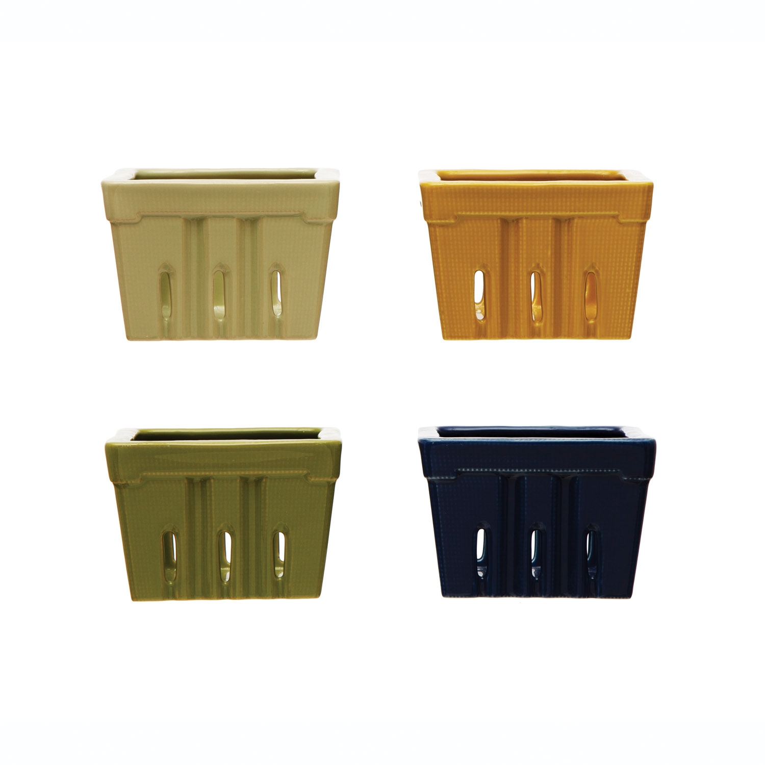 Textured Stoneware Berry Basket, Matte Finish, 4 Colors - Image 0