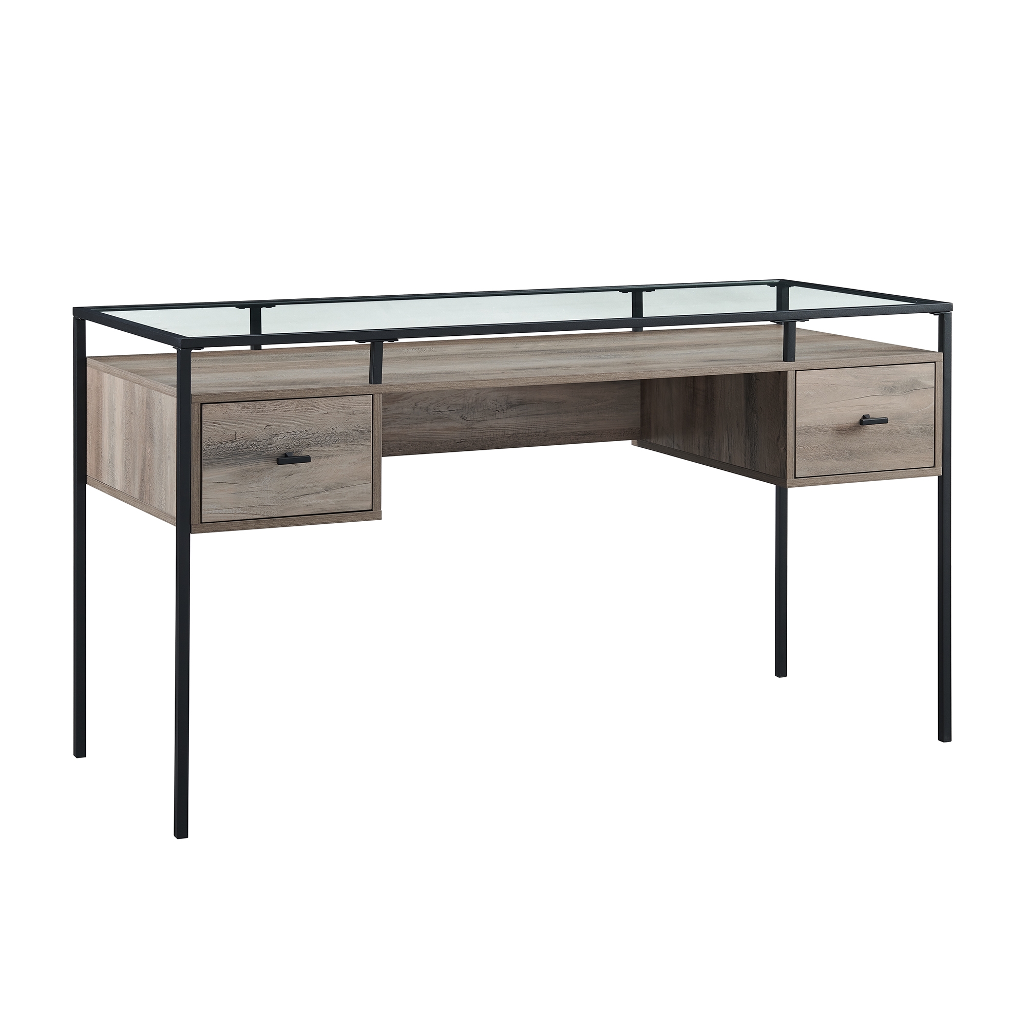 Fulton 56" 2 Drawer Glass Top Desk - Grey Wash - Image 0
