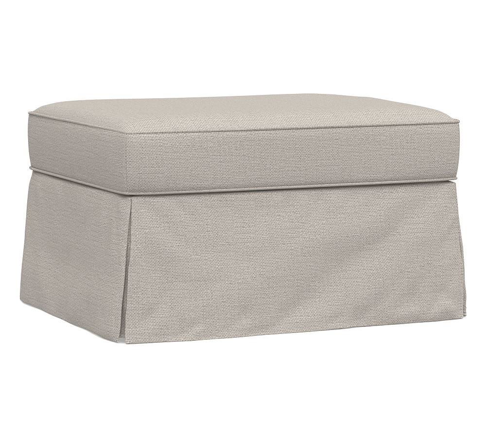 PB Comfort Slipcovered Storage Ottoman, Polyester Wrapped Cushions, Chunky Basketweave Stone - Image 0