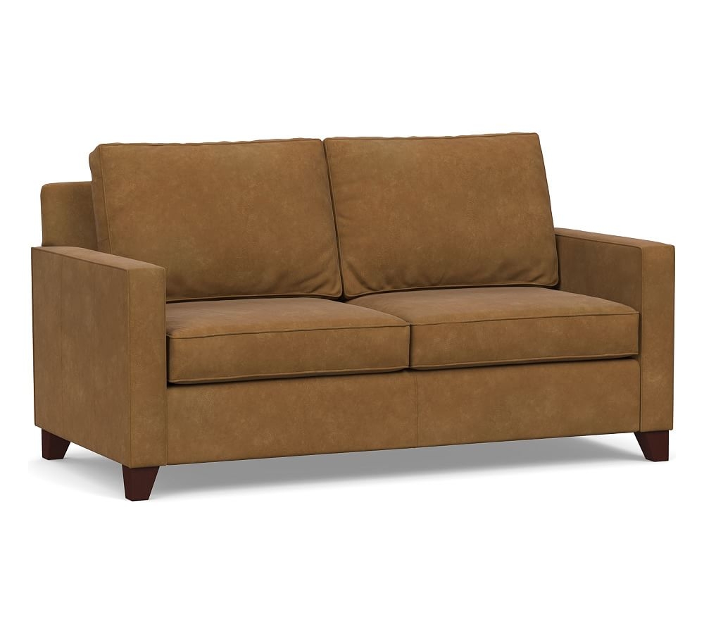 Cameron Square Arm Leather Loveseat 73", Polyester Wrapped Cushions, Nubuck Camel - Image 0