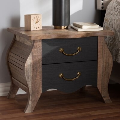 Vero Country Cottage Farmhouse Black And Oak-Finished Wood 2-Drawer Nightstand - Image 0