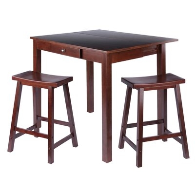 Wood Contemporary Home Perrone 3-Pc High Table Set, Drop Leaf Table And 2 Saddle Stools - Image 0
