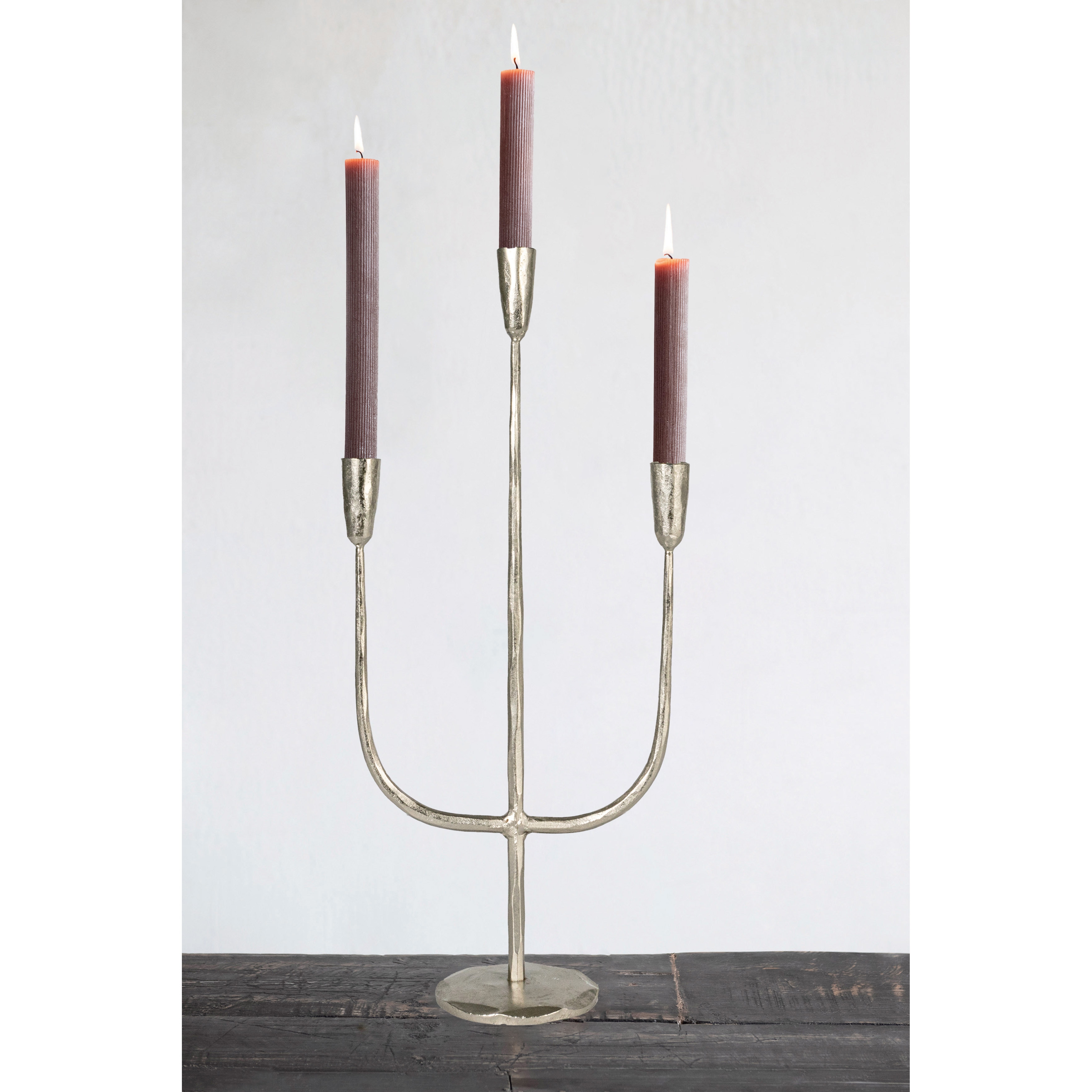 Hand-Forged Metal Candelabra, Silver Finish - Image 0
