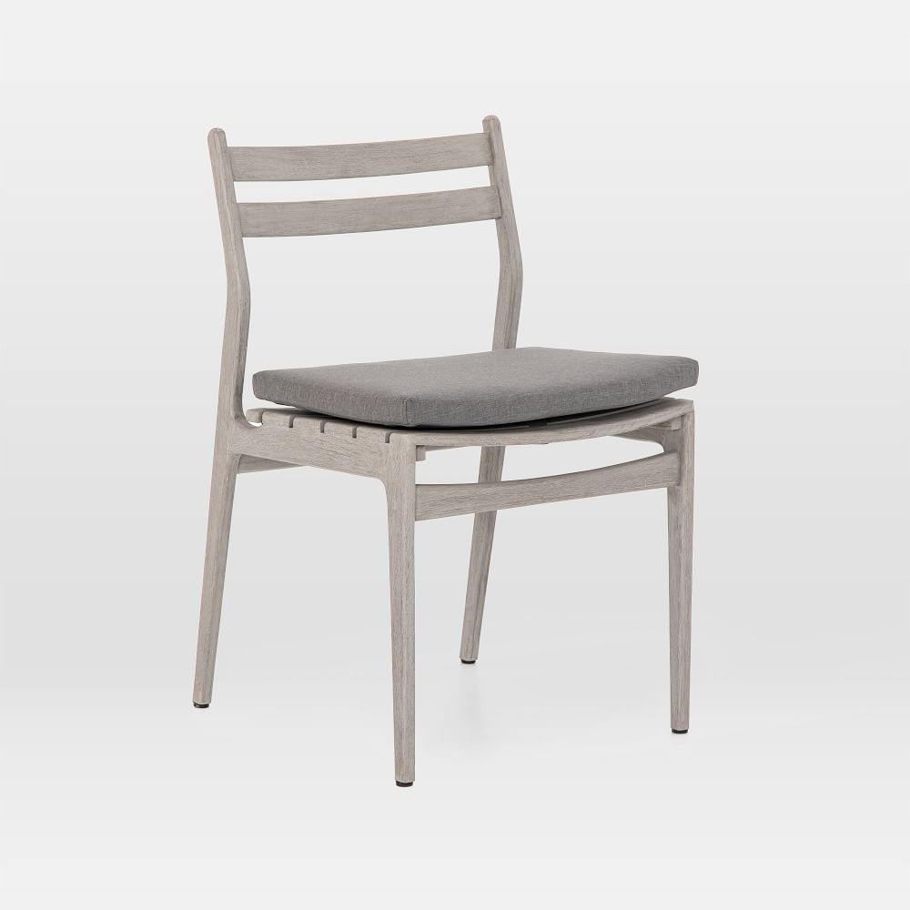 Teak Wood Low-Back Outdoor Dining Chair, Weathered Gray - Image 0