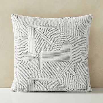 Linear Cut Velvet Pillow Cover, 20"x20", Stone White - Image 0