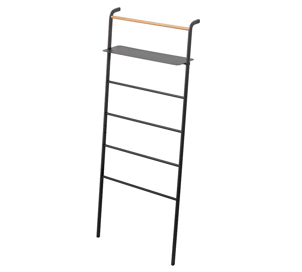 Tower Leaning Ladder With Shelf, Black - Image 0