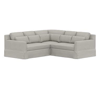 York Square Arm Slipcovered Deep Seat 3-Piece L-Shaped Corner Sectional with Bench Cushion, Down Blend Wrapped Cushions, Performance Boucle Pebble - Image 0