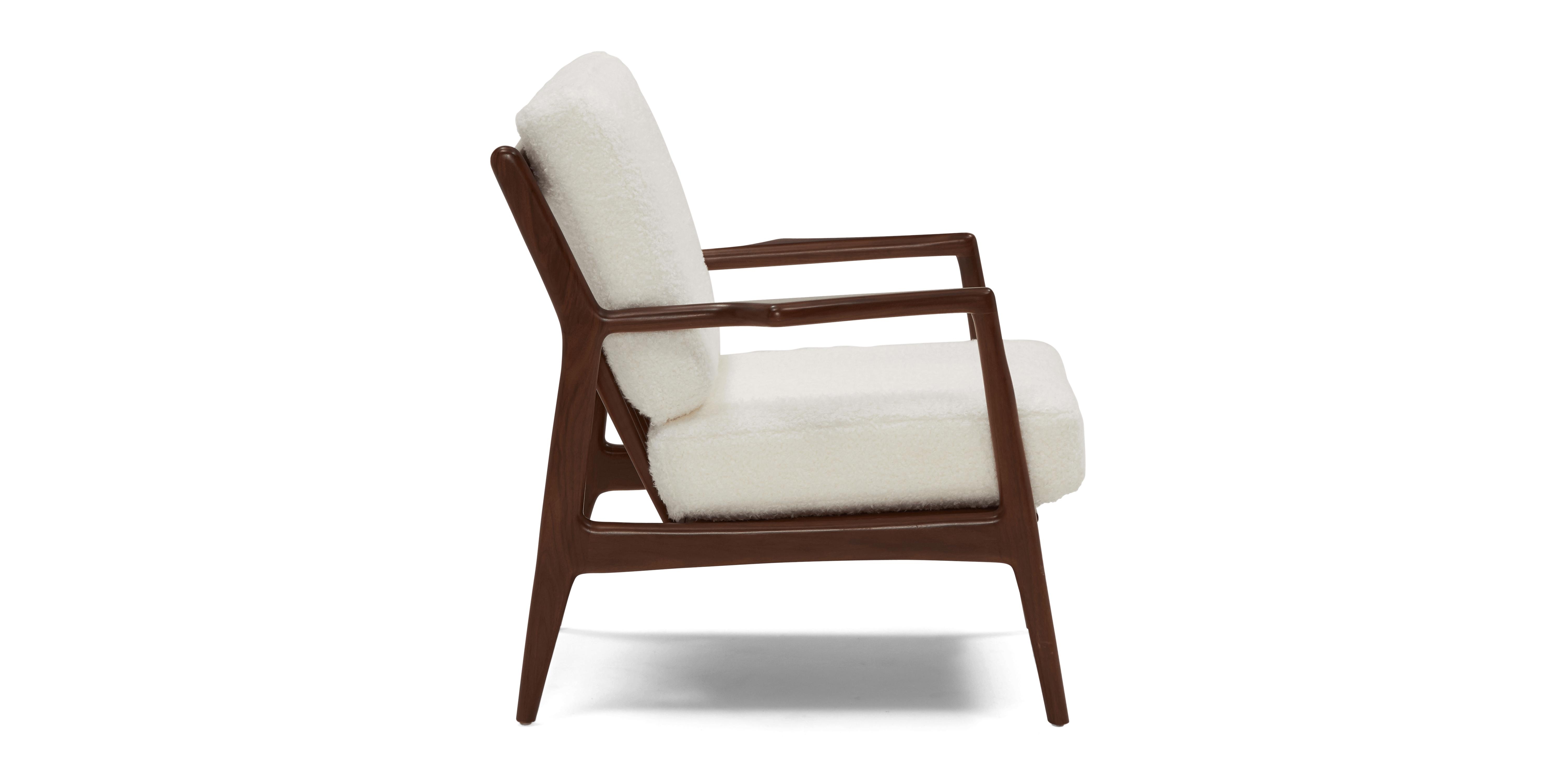 Beige/White Collins Mid Century Modern Chair - Shearling Whisper - Walnut - Image 2