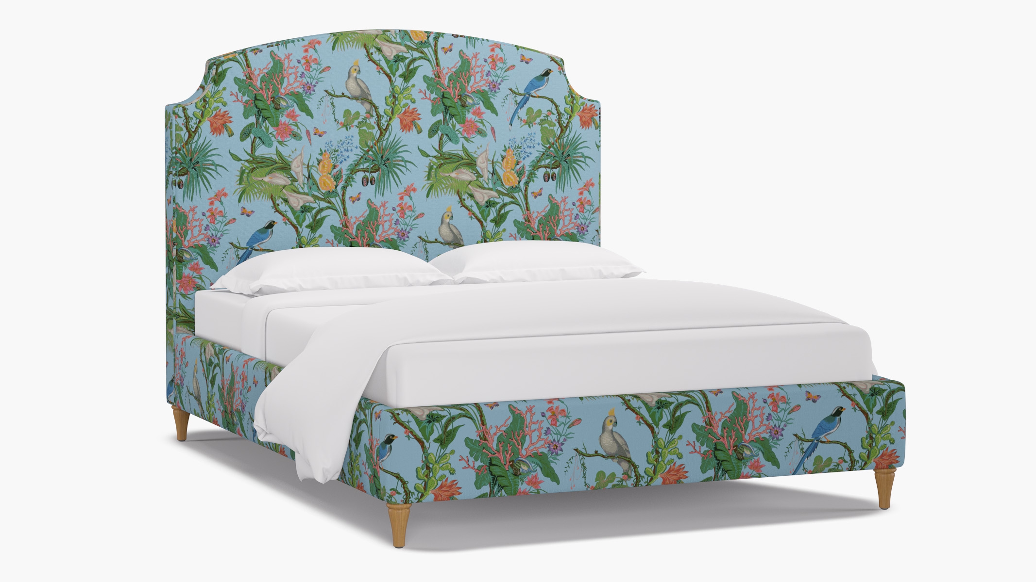 Cove Bed, Sky Cinque Terra, Natural Decorative Tapered Leg, Queen - Image 1