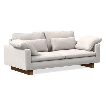 Harmony 82" Sofa, Down Blend, Performance Coastal Linen, White, Dark Walnut - Image 0