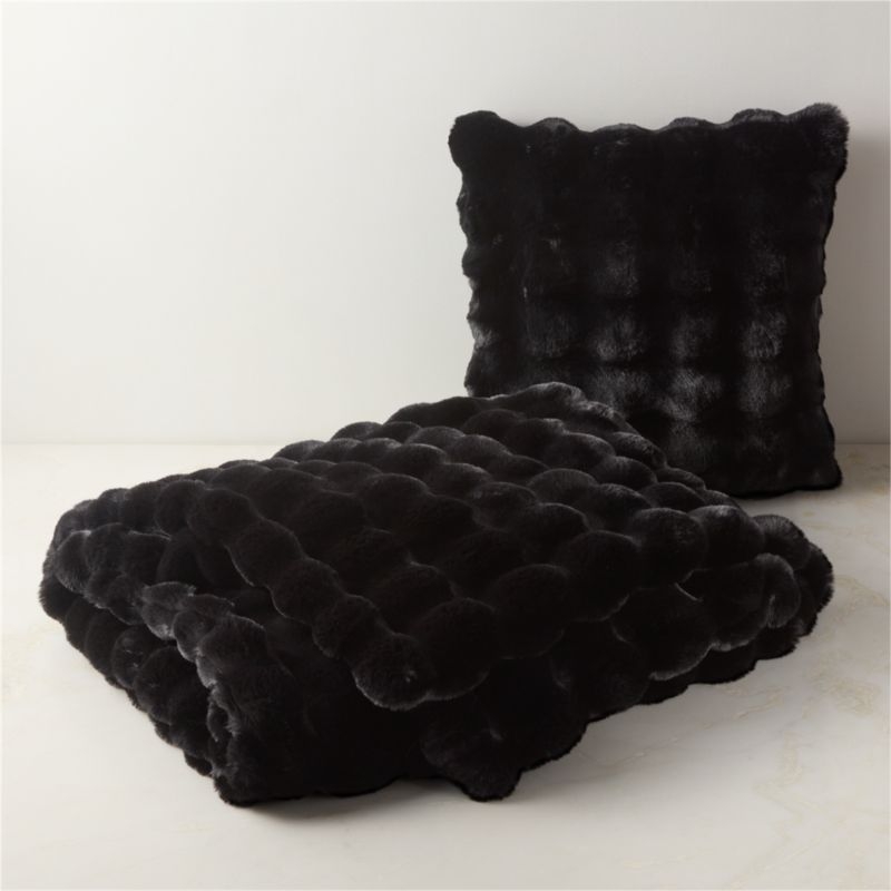 Farleigh Black Faux Fur Throw Pillow with Down-Alternative Insert 20"x20" - Image 2