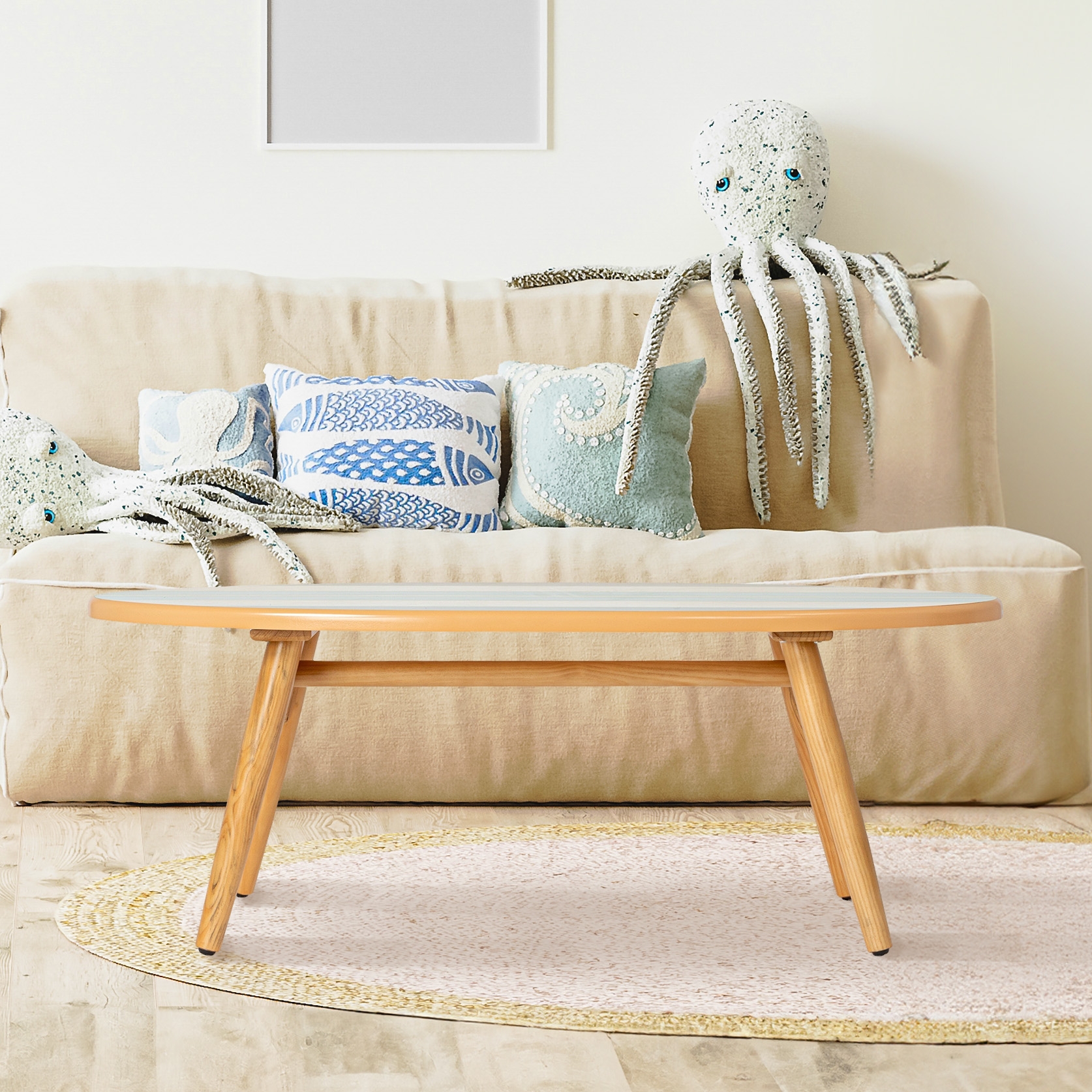 Striped Surfboard Oval Coffee Table, Multicolor - Image 0