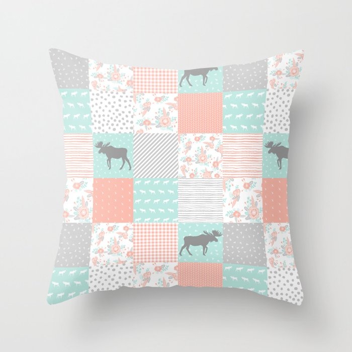 Modern Quilt Pattern Square Quilt Baby Nursery Gender Neutral Gifts For New Baby Room Throw Pillow by Charlottewinter - Cover (20" x 20") With Pillow Insert - Indoor Pillow - Image 0