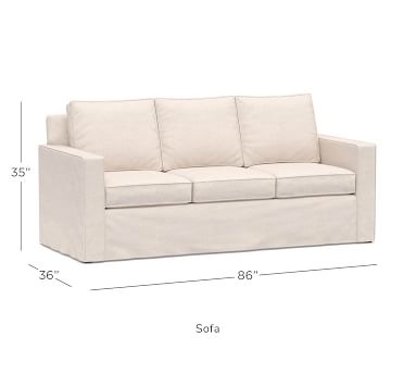 Cameron Square Arm Slipcovered Sofa 85.5" 3-Seater, Polyester Wrapped Cushions, Performance Heathered Basketweave Platinum - Image 4