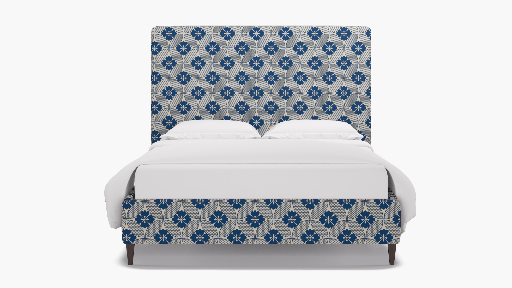 Classic Bed, Bright Navy Solaire, Espresso Square Tapered Leg, Queen - Image 0