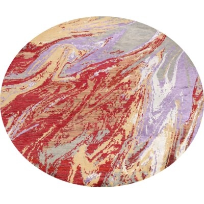 Round Vegetable Dye Abstract Oriental Area Rug Hand-Knotted 6X6 - Image 0
