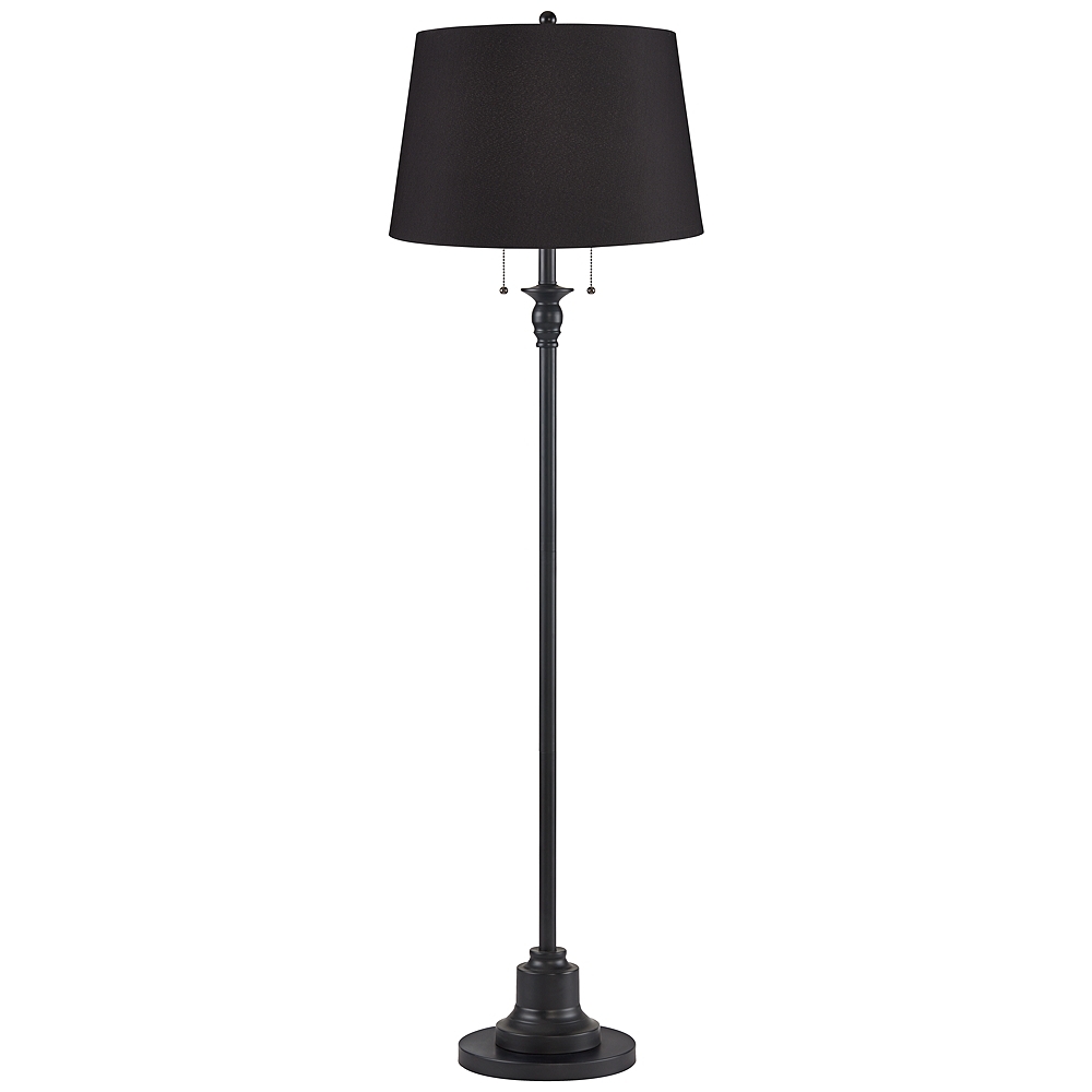 Dyna 58" High Black and Black Faux Silk Shade 2-Light Floor Lamp - Image 0