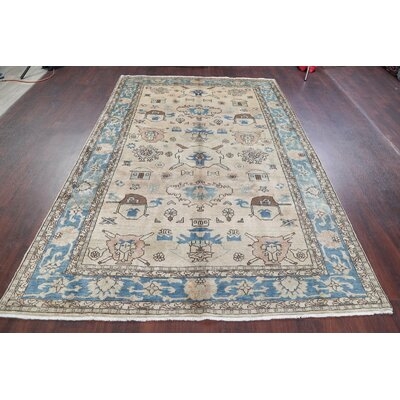 One-of-a-Kind Hand-Knotted Beige/Ivory 6'4" x 9'9" Wool Area Rug - Image 0